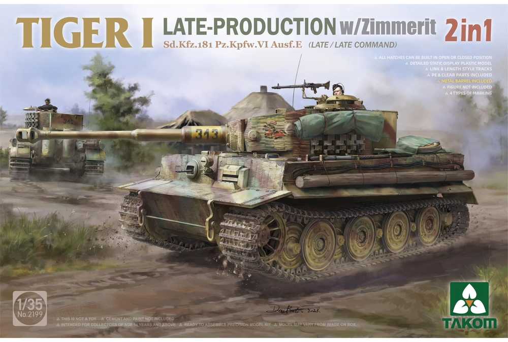 Takom Tiger I Sd.Kfz.181 vėlyvas su zimmeritu, 1/35 plastikinis modelis