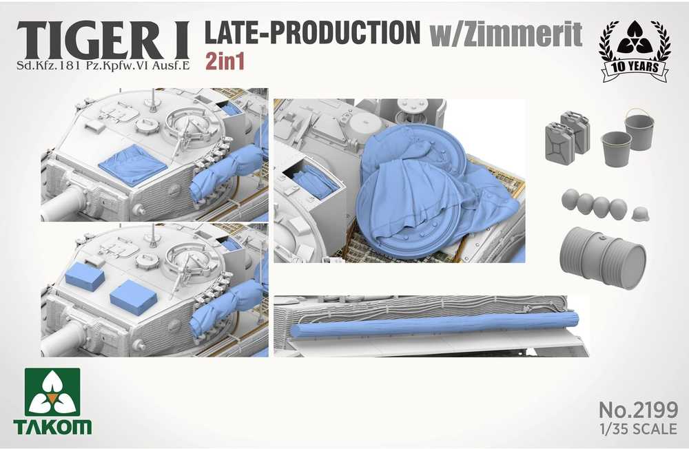 Takom Tiger I Sd.Kfz.181 vėlyvas su zimmeritu, 1/35 plastikinis modelis