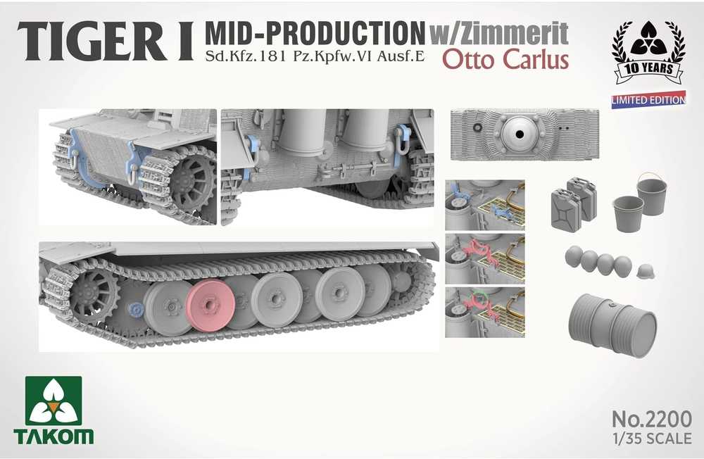 Takom Tiger I, vidurinės gamybos su zimmerit, Otto Carius, 1/35