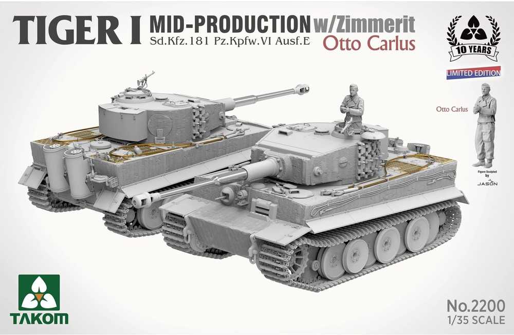 Takom Tiger I, vidurinės gamybos su zimmerit, Otto Carius, 1/35