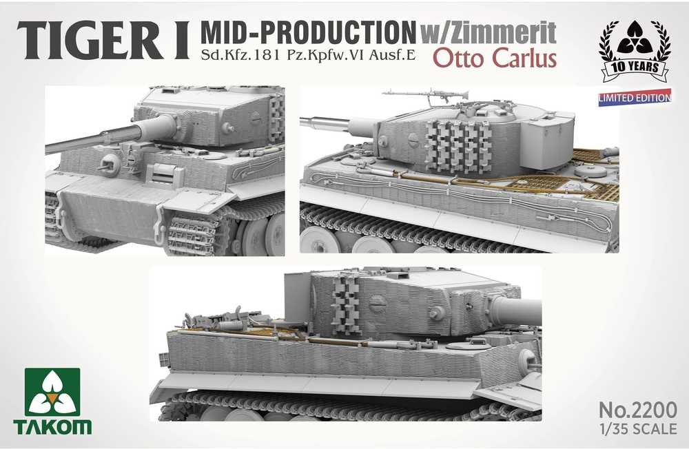 Takom Tiger I, vidurinės gamybos su zimmerit, Otto Carius, 1/35