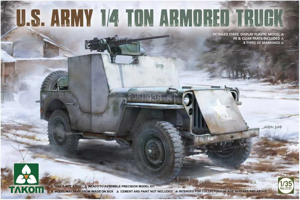 Takom Willys Jeep šarvuotas JAV armijos džipas 1/35 surenkamas modelis