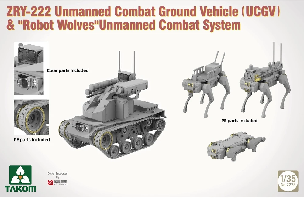 Takom ZRY-222 bepilotė kovos sausumos mašina su robotais vilkais 1/35