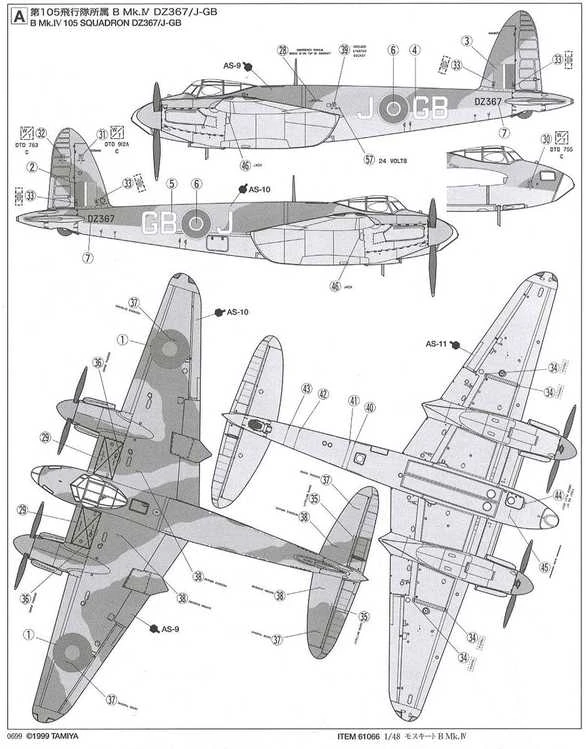 Tamiya De Havilland Mosquito B/PR Mk.IV lėktuvas 1/48