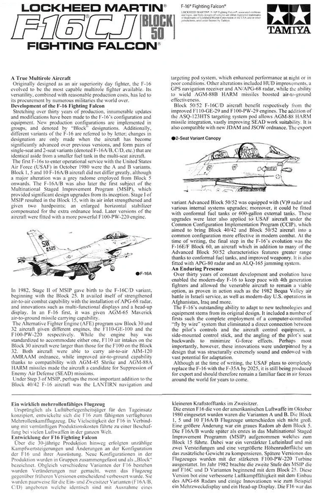 Tamiya F-16CJ Fighting Falcon naikintuvo plastikinis modelis 1/72