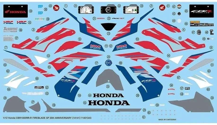 Tamiya Honda CBR1000RR-R Fireblade SP 30-mečio 1/12 surinkimo rinkinys (14141)