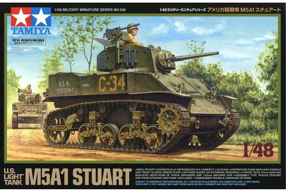 Tamiya JAV lengvasis tankas M5A1 Stuart 1/48 plastikinis modelis