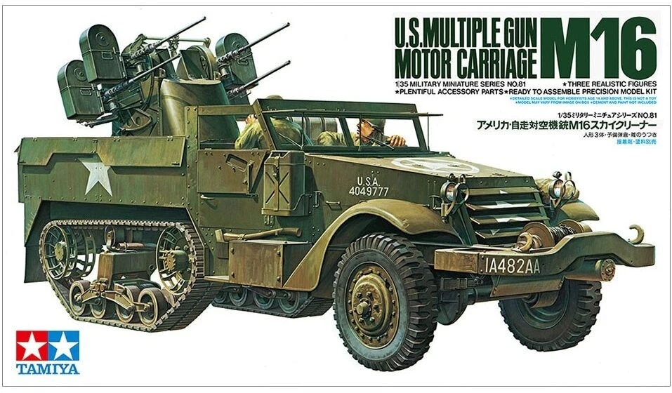 Tamiya JAV M16 Multiple Gun Motor Carriage su 3 figūrėlėmis 1/35 35081