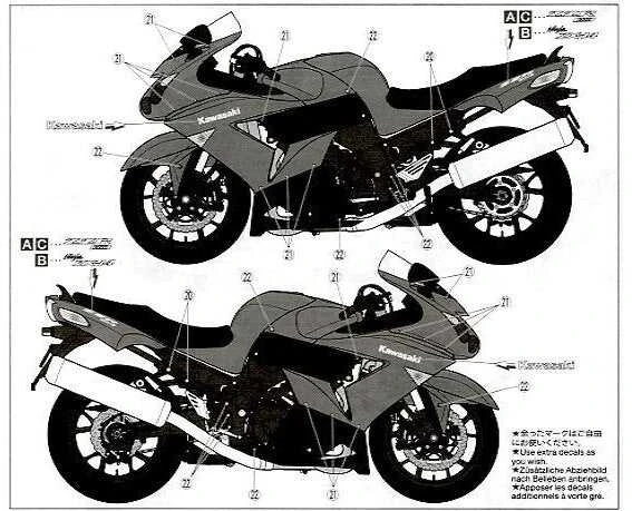 Tamiya Kawasaki ZZR1400 1/12 surenkamas plastikinis motociklo modelis