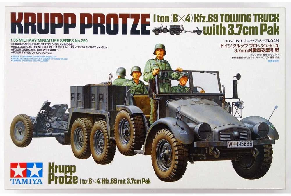 Tamiya Krupp Protze Kfz.69 su 3,7 cm PaK vilkikas, 1/35 plastikinis rinkinys