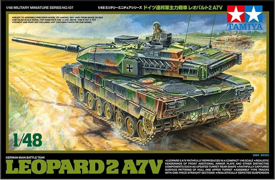 Tamiya Leopard 2 A7V vokiečių kovinis tankas 1/48 surenkamas