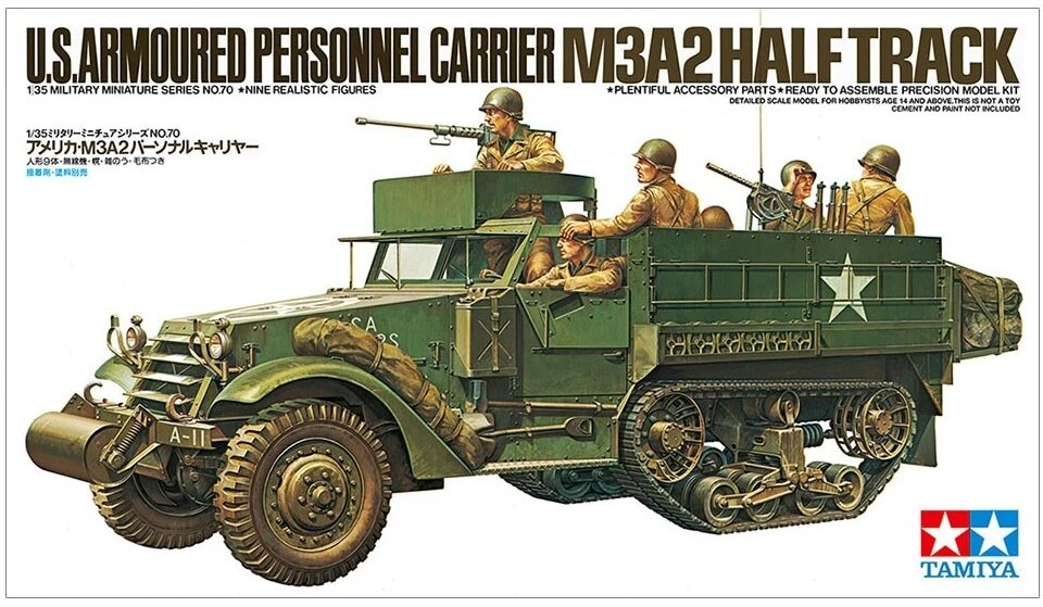 Tamiya M3A2 Halftrack šarvuotis su 9 JAV kariais, modelis 1/35 35070