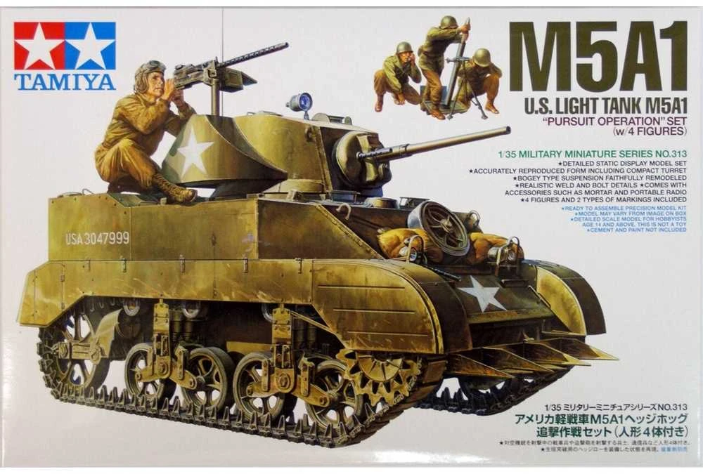 Tamiya M5A1 amerikiečių lengvasis tankas 1/35 plastikinis modelis 35313