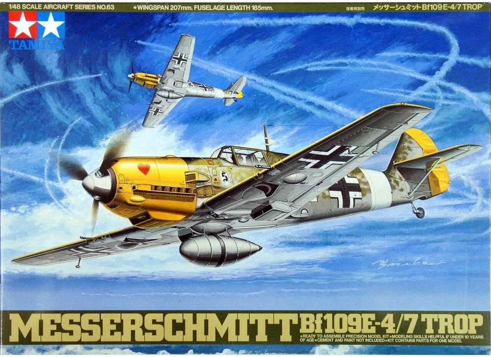 Tamiya Messerschmitt Bf109E-4/7 Trop lėktuvas 1/48, surinkimo rinkinys