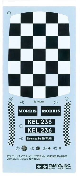 Tamiya Morris Mini Cooper 1275S Mk.I automobilio modelis 1/24, 24039