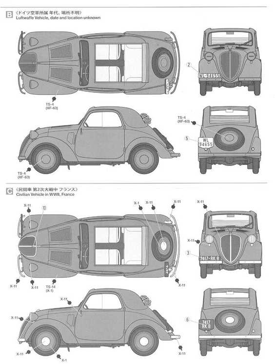 Tamiya Simca 5 štabo automobilis 1/35, Vokiečių armija, plastikinis modelis