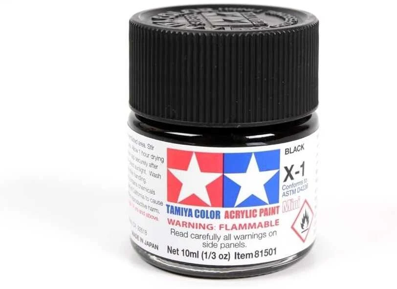 Tamiya X-1 Juodas akriliniai dažai 10 ml (blizgi juoda)