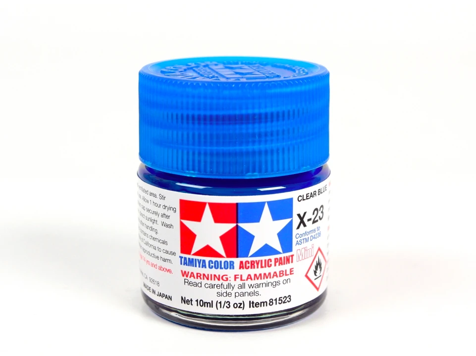 Tamiya X-23 Clear Mėlyna skaidrūs mėlyni akriliniai dažai, 10 ml