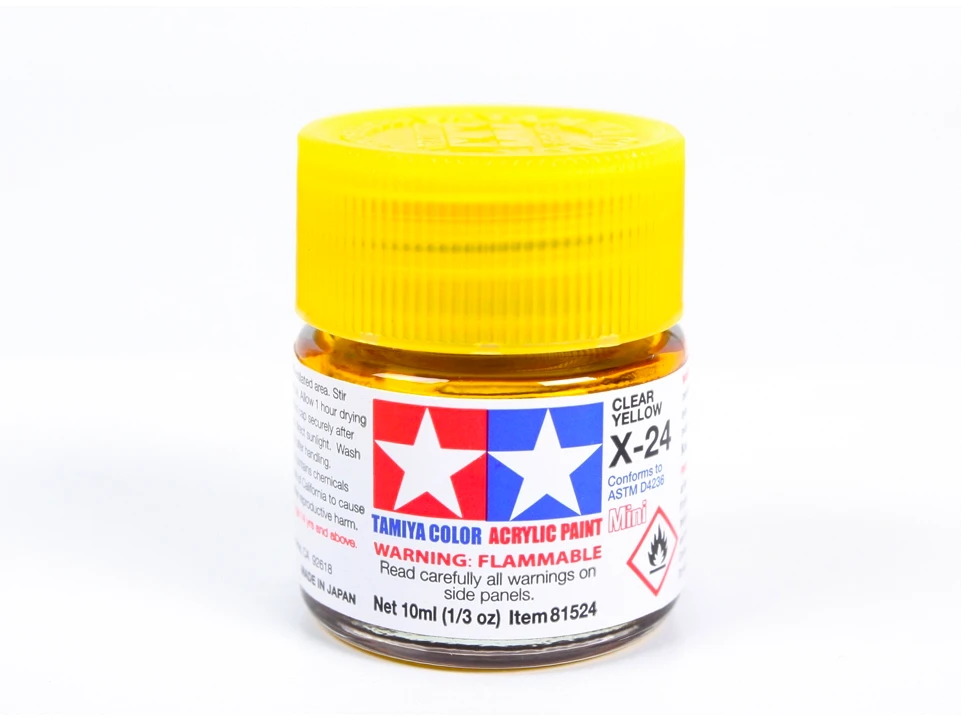 Tamiya X-24 skaidrūs geltoni akriliniai dažai, 10 ml