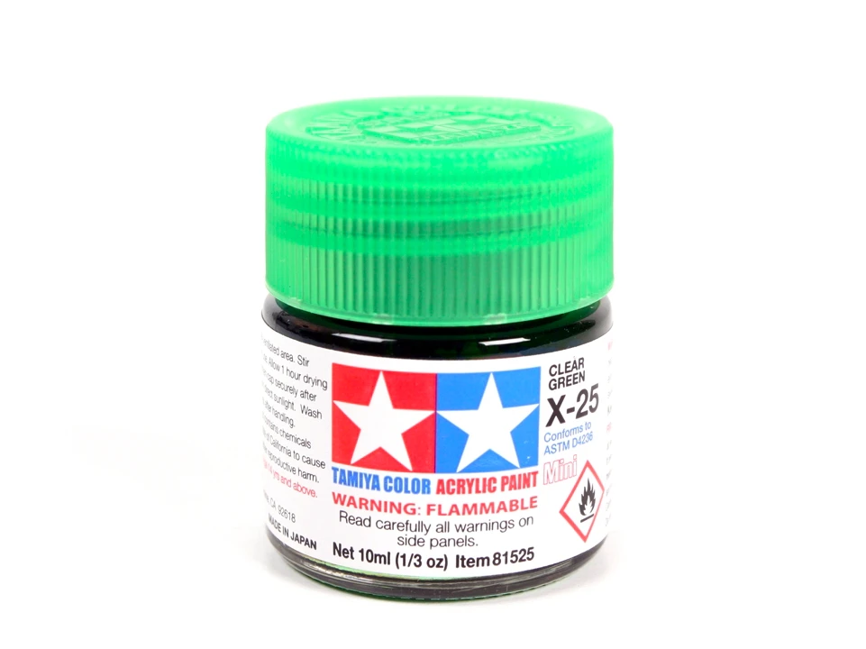 Tamiya X-25 skaidrūs žali akriliniai dažai (Clear Žalias) 10 ml