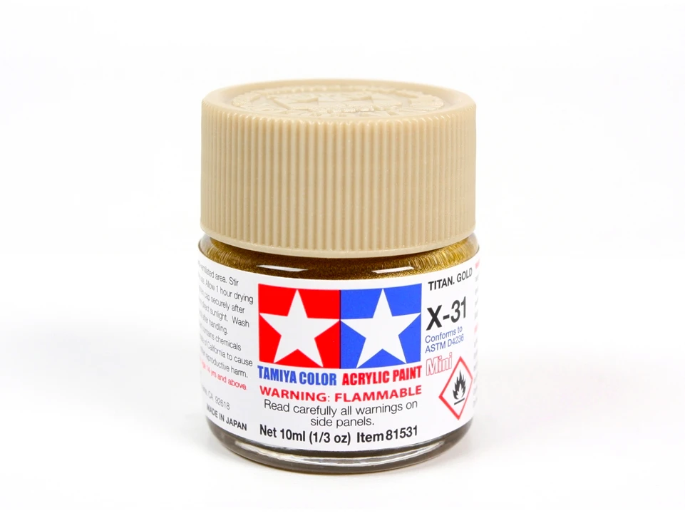Tamiya X-31 Titano auksas akriliniai dažai, 10 ml