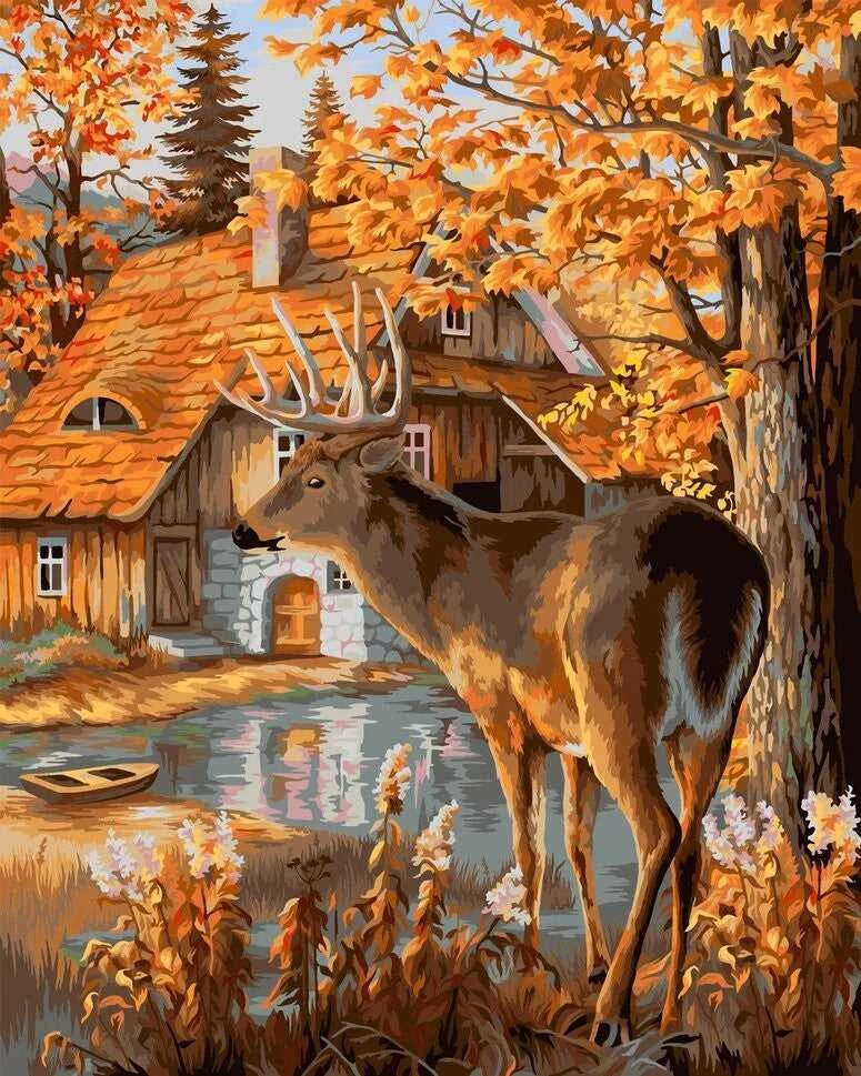 Tapyba pagal numerius Wizardi Tapyba pagal skaičius „Miško trobelė“ 40×50 cm – kūrybos rinkinys