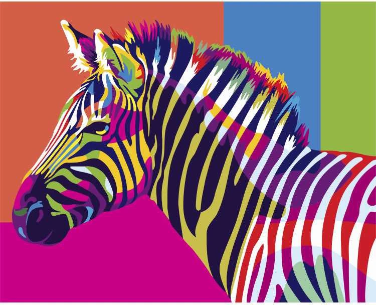 Tapyba pagal numerius Wizardi Tapyba pagal skaičius: Vaivorykštinis zebras, 40x50 cm rinkinys
