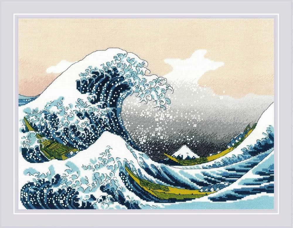 Riolis Kryželiu siuvinėjimo rinkinys „Didysis bangos ties Kanagava po K. Hokusai meno kūrinio“ 40x30 SR2186
