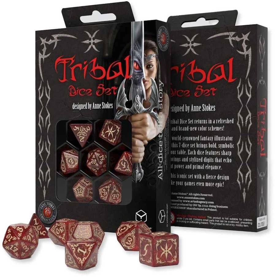 Tribal RPG kauliukų rinkinys – blizganti raudona & smėlio, Q-Workshop