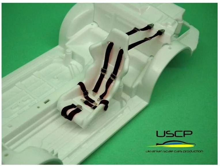 Ukrainian Scale Cars USCP PE rinkinys: lenktynių saugos diržai, juodi, 1/24, 2 sėdynėms (24A015)