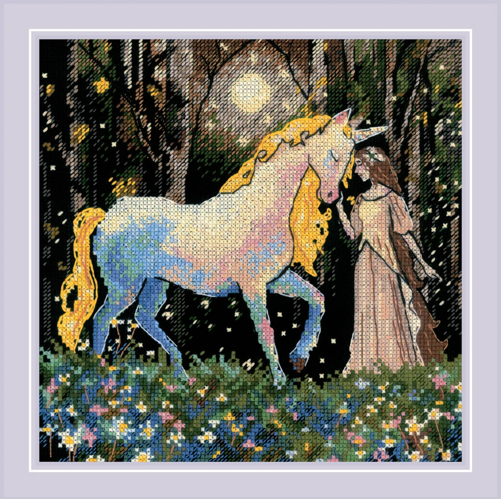 Riolis Kryželiu siuvinėjamas rinkinys. "Vienaragio pasaka" 20x20 cm SR2307
