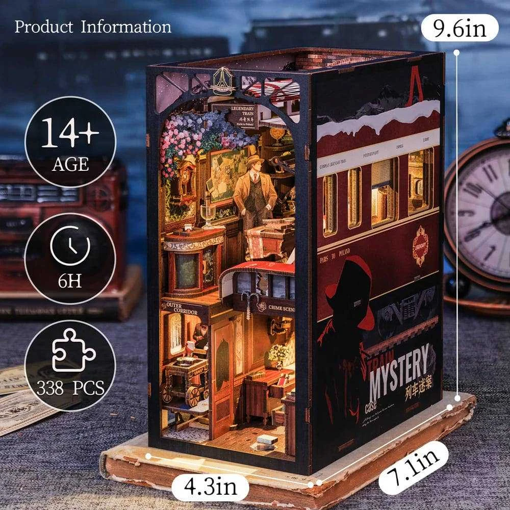 Vcl Corp Medinė Book Nook diorama Paslaptingas traukinys su LED, surinkimo rinkinys