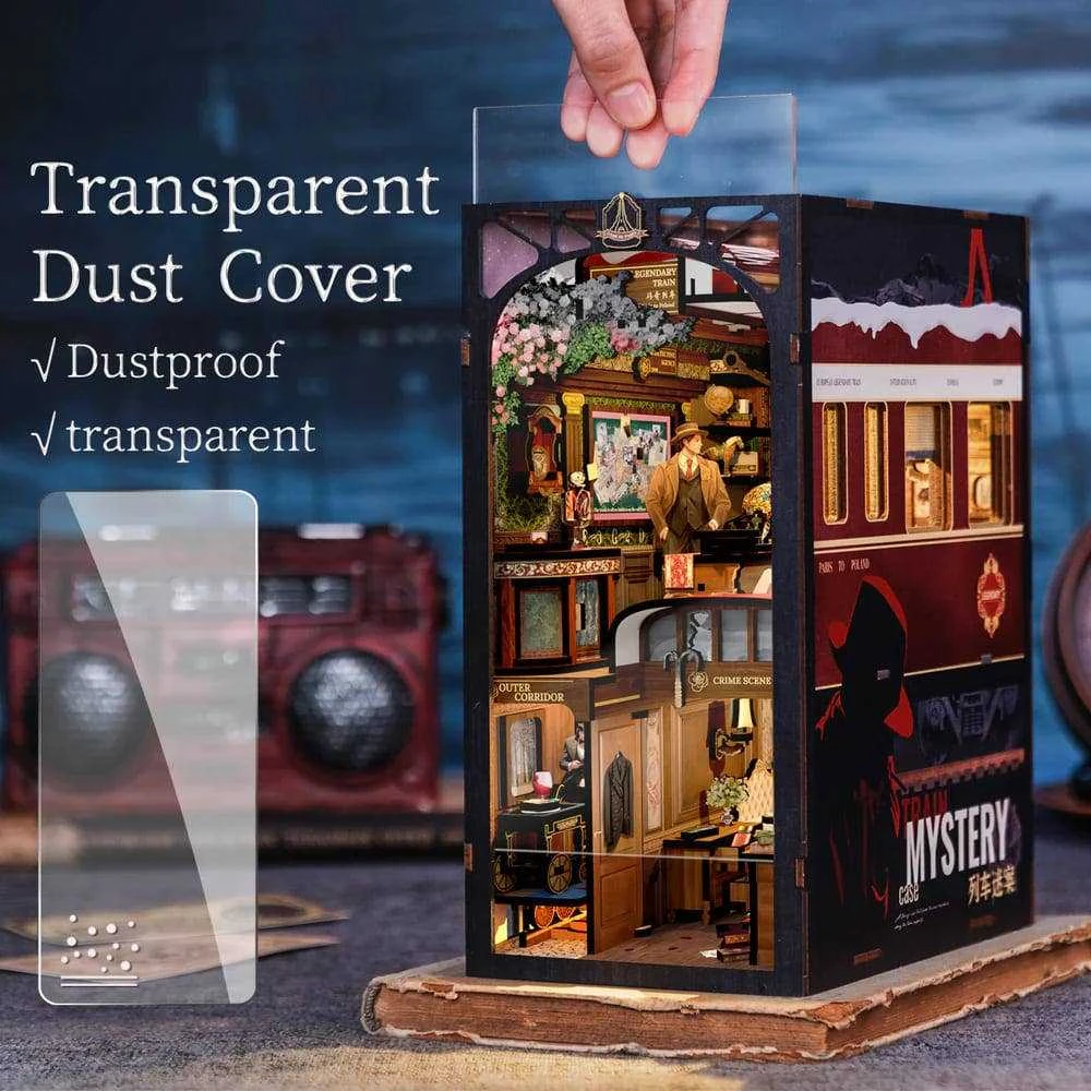 Vcl Corp Medinė Book Nook diorama Paslaptingas traukinys su LED, surinkimo rinkinys