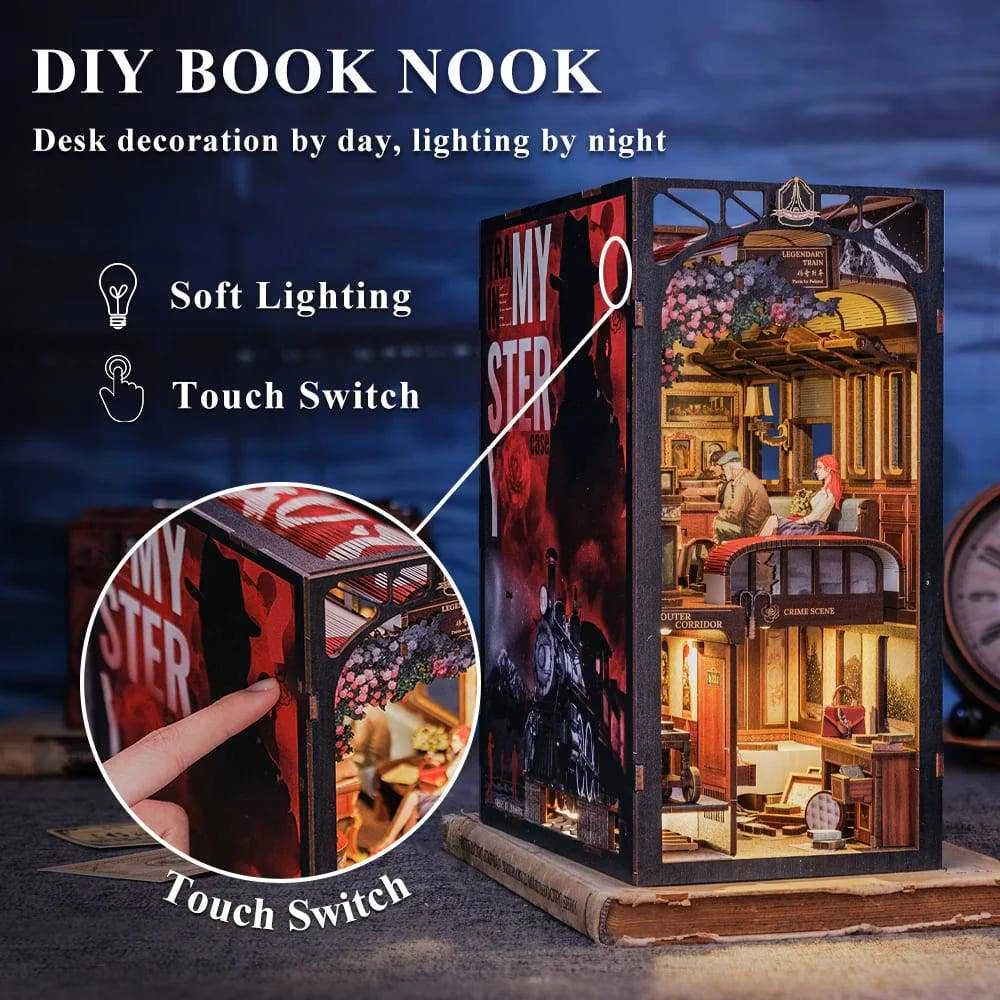 Vcl Corp Medinė Book Nook diorama Paslaptingas traukinys su LED, surinkimo rinkinys