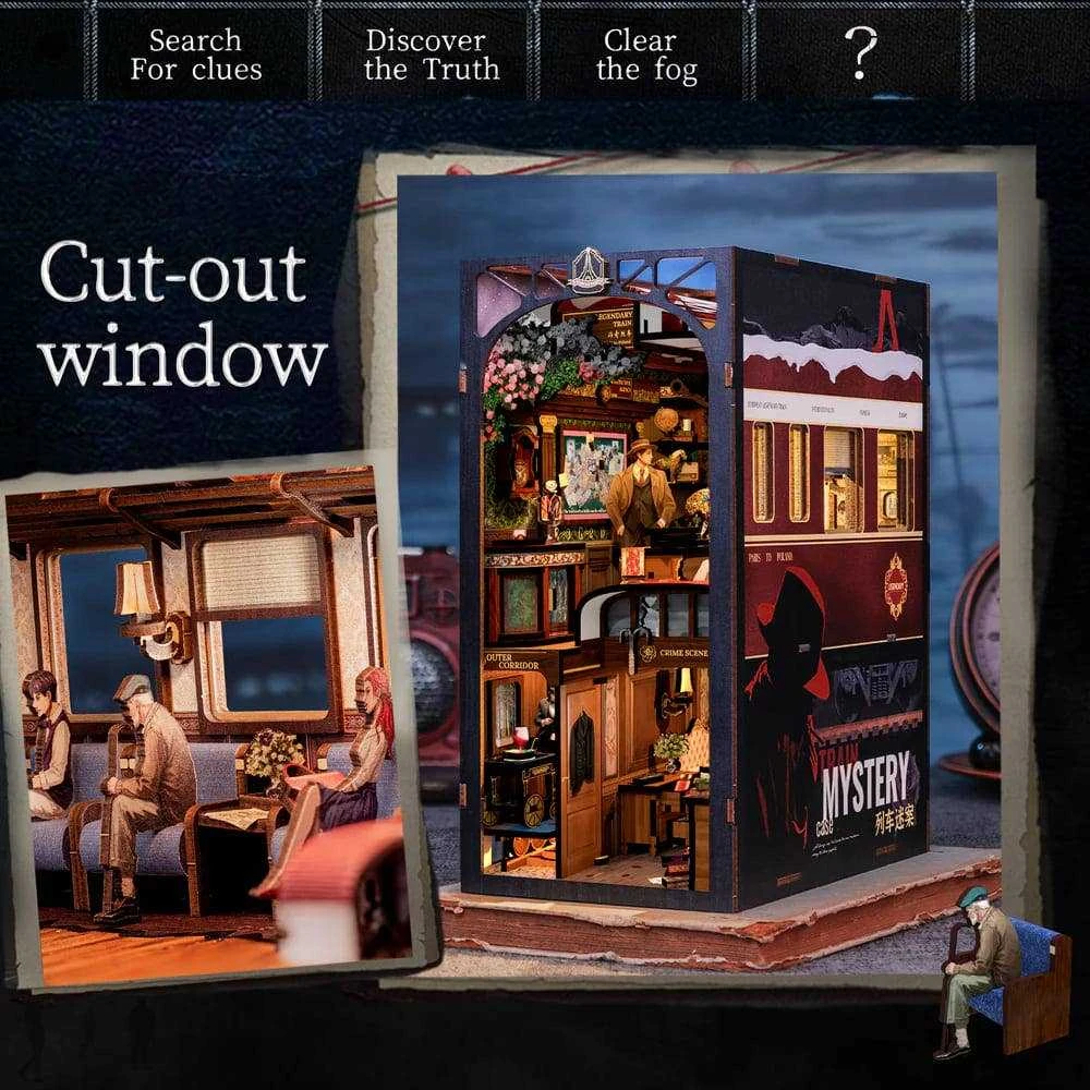 Vcl Corp Medinė Book Nook diorama Paslaptingas traukinys su LED, surinkimo rinkinys