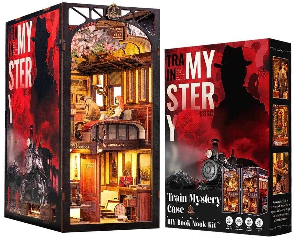 Vcl Corp Medinė Book Nook diorama Paslaptingas traukinys su LED, surinkimo rinkinys