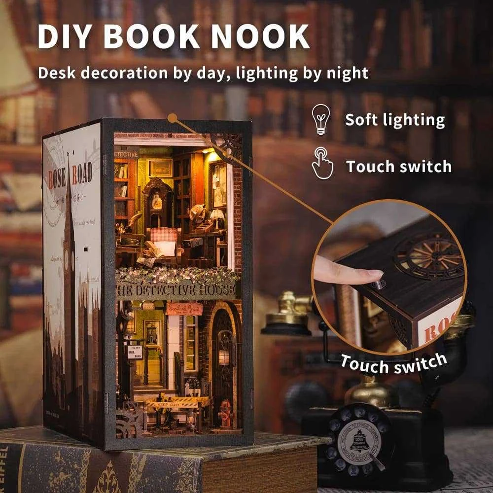 Vcl Corp Rose Detective Agency knygų niša – medinė LED diorama, 322 detalės