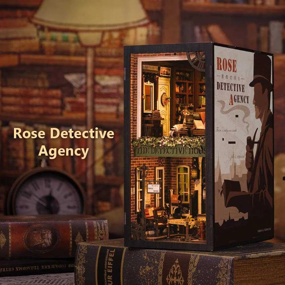 Vcl Corp Rose Detective Agency knygų niša – medinė LED diorama, 322 detalės