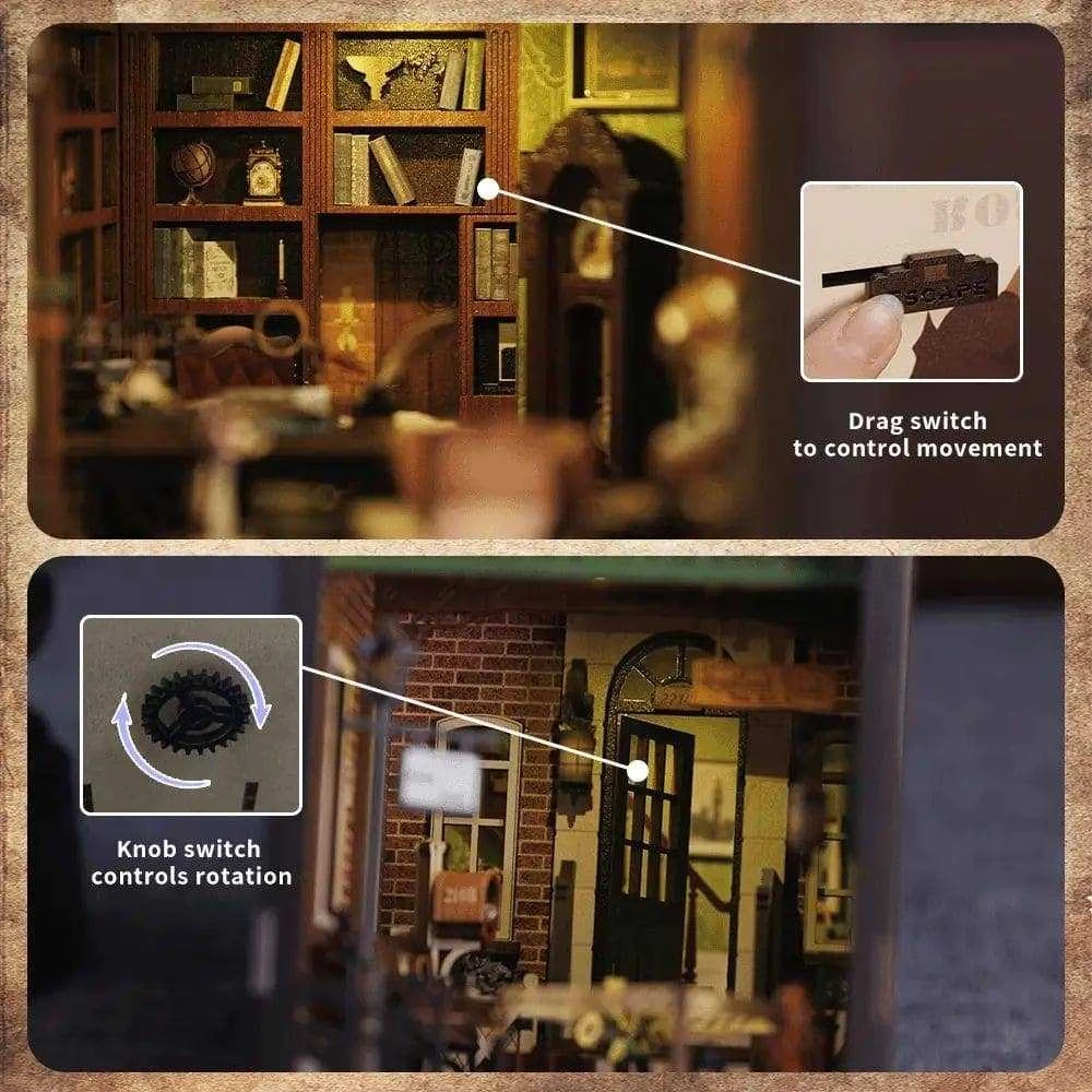 Vcl Corp Rose Detective Agency knygų niša – medinė LED diorama, 322 detalės