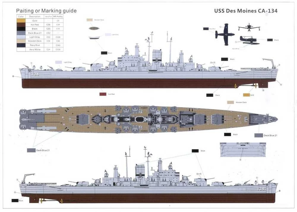 Very Fire Hobby USS Des Moines CA-134 sunkus kreiseris 1/700 rinkinys Deluxe Very Fire