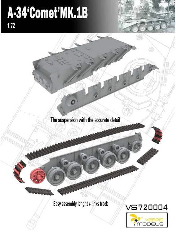 Vespid Models A34 Comet Mk.1B britų tankas 1/72 plastikinis modelis