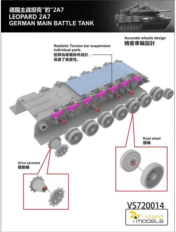 Vespid Models Leopard 2A7 vokiečių tankas 1/72 – plastikinis surinkimo modelis