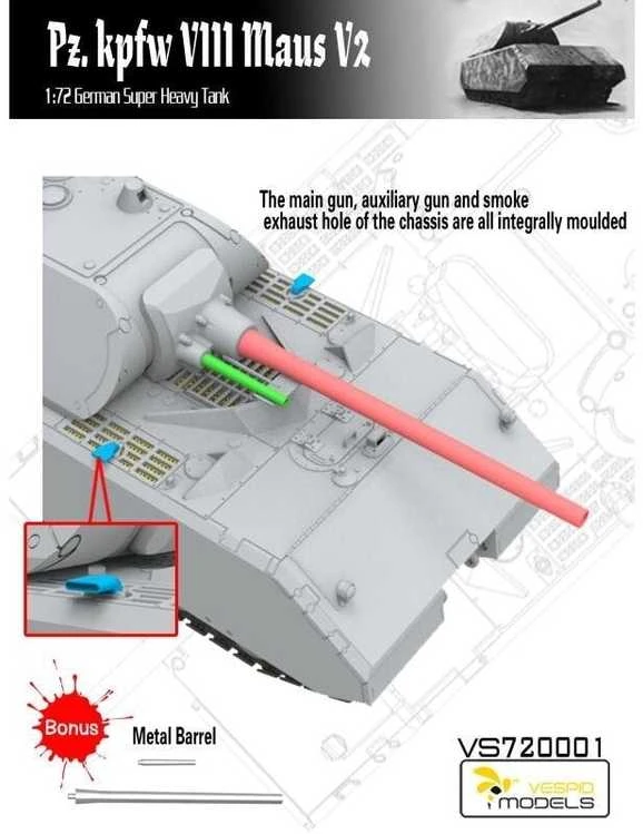 Vespid Models Maus V2 vokiečių super sunkus tankas 1/72, plastikinis rinkinys