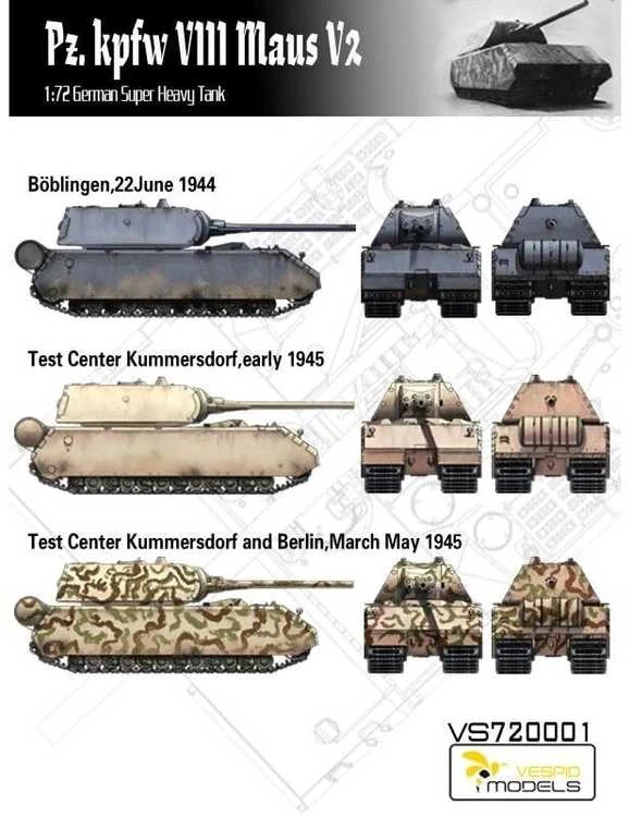 Vespid Models Maus V2 vokiečių super sunkus tankas 1/72, plastikinis rinkinys