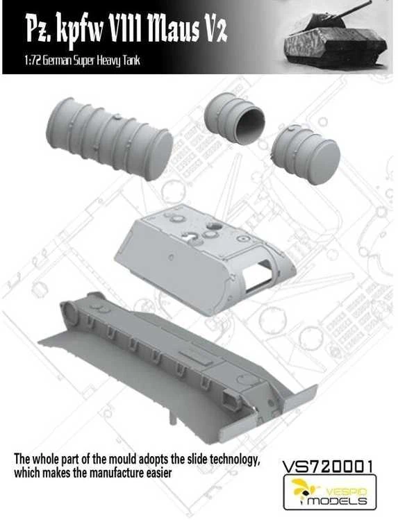 Vespid Models Maus V2 vokiečių super sunkus tankas 1/72, plastikinis rinkinys