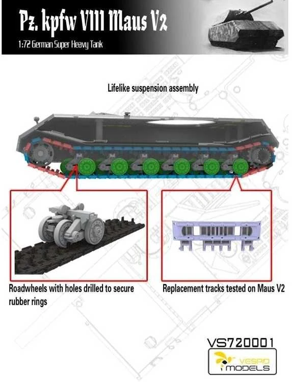 Vespid Models Maus V2 vokiečių super sunkus tankas 1/72, plastikinis rinkinys