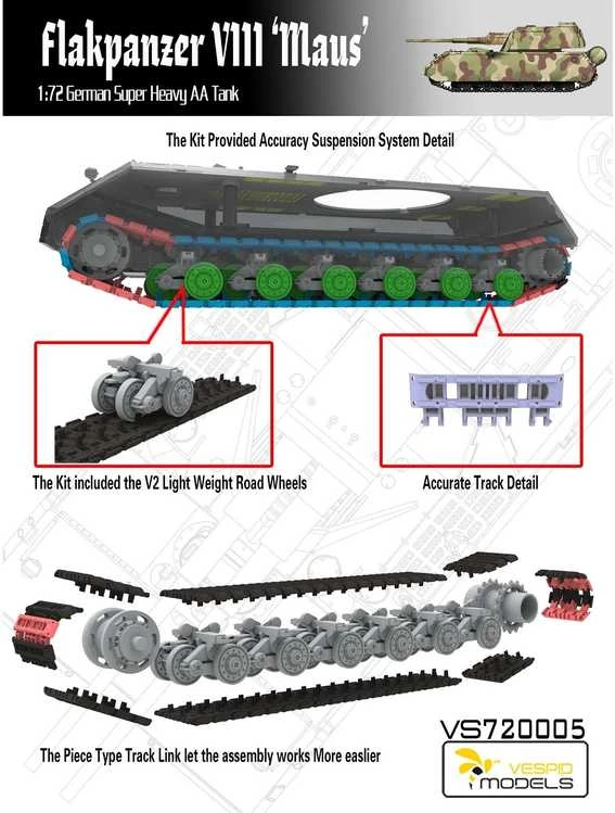 Vespid Models VESPID Flakpanzer VIII Maus 1/72 plastikinis surenkamas tanko modelis