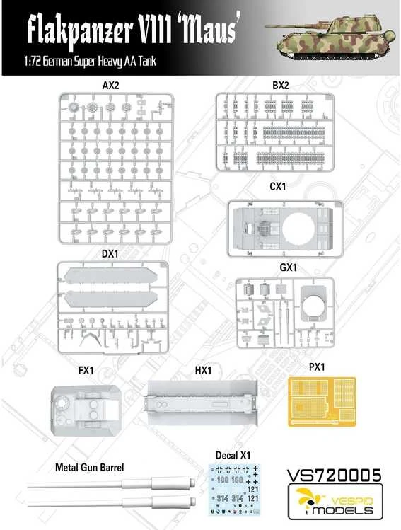 Vespid Models VESPID Flakpanzer VIII Maus 1/72 plastikinis surenkamas tanko modelis