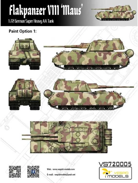 Vespid Models VESPID Flakpanzer VIII Maus 1/72 plastikinis surenkamas tanko modelis