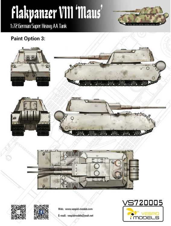 Vespid Models VESPID Flakpanzer VIII Maus 1/72 plastikinis surenkamas tanko modelis